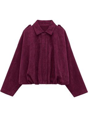 Chic Women's Faux Suede Cropped Bomber Jacket - Stylish & Trendy Outerwear